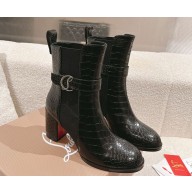Christian Louboutin CL Chelsea Boots Alligator Pattern  in black heel 7cm 1115-2024