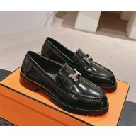 Hermes British style H buckle patent leather loafers black  1115-2024