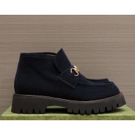 Gucci Women/men suede leather ankle boot with Horsebit 764206 dark blue  2024