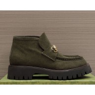 Gucci Women/men suede leather ankle boot with Horsebit 764206 army green 2024