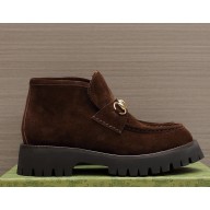 Gucci Women/men suede leather ankle boot with Horsebit 764206 Brown  2024
