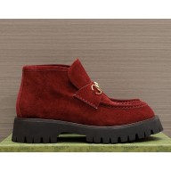 Gucci Women/men suede leather ankle boot with Horsebit 764206 red 2024