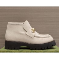 Gucci Women/men suede  leather ankle boot with Horsebit 764206 white  2024