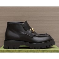 Gucci Women/men leather ankle boot with Horsebit 764206 Black  2024