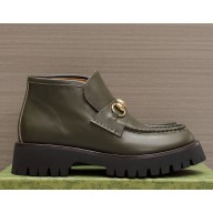 Gucci Women/men leather ankle boot with Horsebit 764206 army green  2024