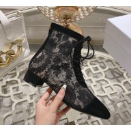 Dior Naughtily-D Heeled Ankle Boot Transparent Mesh with Black Dior Roses Embroidery and Suede Goatskin heel 3.5cm 2024