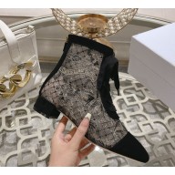 Dior Naughtily-D Heeled Ankle Boot Transparent Mesh with beige Dior Roses Suede Goatskin heel 3.5cm 2024