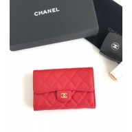 Chanel Grained Leather Classic Flap Card Holder A84341 Red/Silver