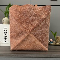 LOEWE large Puzzle Fold Tote in pink suede leather 2024
