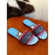 dior Blue Multicolor D-Jungle Pop Embroidered Cotton Dway Slide 2022