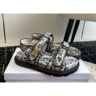 Dior Dioract Sandal in White and Navy Blue Technical Fabric with Plan de Paris Print 2024