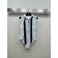 CHANEL Ecru & Multicolor Printed Stretch Jersey & Silk SWIMSUIT P78774 2025