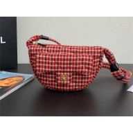 CHANEL Red, White, Beige & Dark Brown Wool Tweed LARGE HOBO BAG AS5052 2024