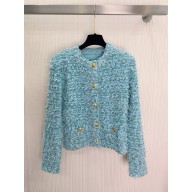 BALMAIN BLUE TWEED CARDIGAN 2024