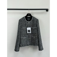 CHANEL Black, Ecru & White Cotton Tweed COAT 2025