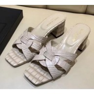 Saint Laurent Heel Slide Sandal In Crocodile Textured With Intertwining Straps Apricot 2018