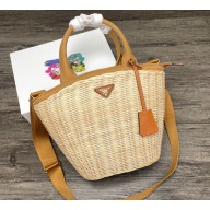 Prada Wicker and Saffiano leather Basket Tote bag Brown 2022