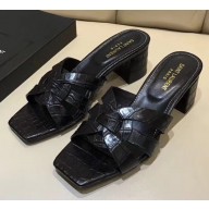 Saint Laurent Heel Slide Sandal In Crocodile Textured With Intertwining Straps Black 2018