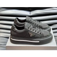 Prada Men's Macro Re-Nylon & Brushed Leather Black Low Top Sneakers 2024