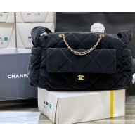 chanel coco neige black velvet shoulder bag  AS5055 2024(original quality)