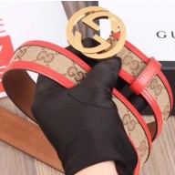Gucci GG Supreme Belt with G Buckle 35mm Width Red Leather 