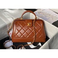CHANEL Shiny Lambskin & Gold-Tone Metal caramel Small Bag with Top Handle AS4959 2024