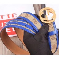 Gucci GG Supreme Belt with G Buckle 35mm Width Blue Leather 