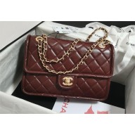 CHANEL Shiny Crumpled Calfskin & Gold-Tone Metal burgundy Flap Bag AS5225 2024