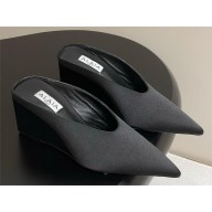 Alaïa Cube 7.5cm satin wedge mules black 2025