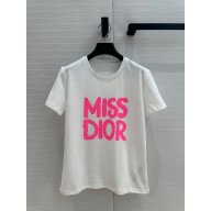 DIOR White Cotton Jersey with Bright Pink Miss Dior Graffiti Motif T-Shirt 2025
