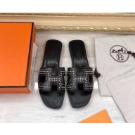 Hermes H Studs Design Slipper black 2018