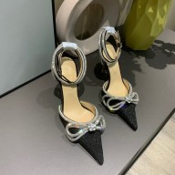 Mach & Mach 9cm heel Double Bow Crystal-Embellished Glittered Pumps black