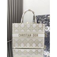 Dior Medium Book Tote Bag in White and Gold-Tone Macrocannage Embroidery 2024