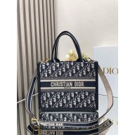 Dior small Book Tote Bag in Blue Dior Oblique Embroidery and Calfskin with strap 2024