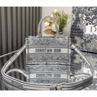 Dior Mini Dior Book Tote Bag with Strap in Gray Toile de Jouy Reverse Embroidery 2024