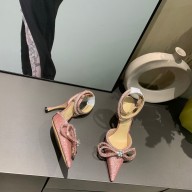 Mach & Mach 9cm heel Double Bow Crystal-Embellished Glittered Pumps pink
