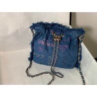 chanel Printed Denim & Gold-Tone Metal Blue & Multicolor bucket bag