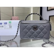 chanel Shiny Crumpled Calfskin, Strass & Ruthenium-Finish Metal Clutch with Chain AP3593 gray 2023