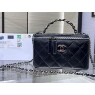 chanel Shiny Crumpled Calfskin, Strass & Ruthenium-Finish Metal Clutch with Chain AP3593 black 2023