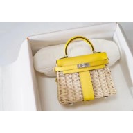Hermes Mini Kelly Picnic Bag in Rattan yellow(original quality+handmade)