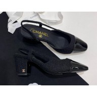 Chanel Heel 6.5cm Slingbacks G31318 Tweed black 2024