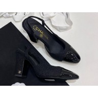 Chanel Heel 9cm Slingbacks G45509 Tweed black 2024