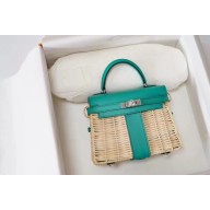 Hermes Mini Kelly Picnic Bag in Rattan green(original quality+handmade)