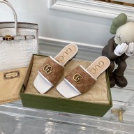 gucci Women's slide sandal with Double G beige/ebony 2021
