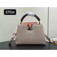 LOUIS VUITTON Capucines MM bag IN Taurillon leather M12956 Galet Gray/Tan Brown/Chocolate Brown 2025