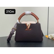 LOUIS VUITTON Capucines Mini bag IN Taurillon leather M14176 Chocolate Brown/Quartz Pink/Beige/Tan Brown 2025