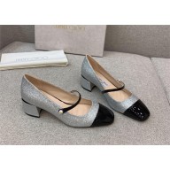 Jimmy Choo Elisa 45 Silver Glitter and Patent Pumps 2023