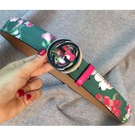 Gucci GG Blooms leather belt with interlocking G green
