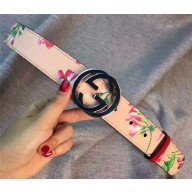 Gucci GG Blooms leather belt with interlocking G pink