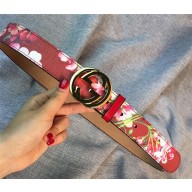 Gucci GG Blooms leather belt with interlocking G  red